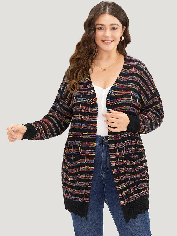 Ombre Patched Pocket Guipure Lace Cardigan