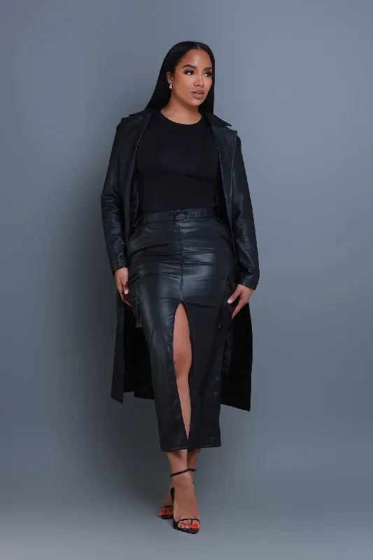 Once Again Faux Leather Cargo Skirt - Black