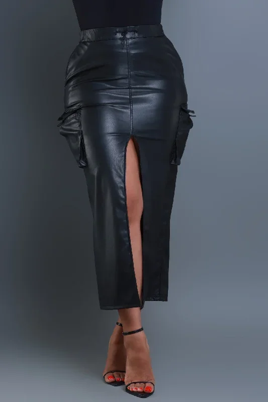 once-again-faux-leather-cargo-skirt-black