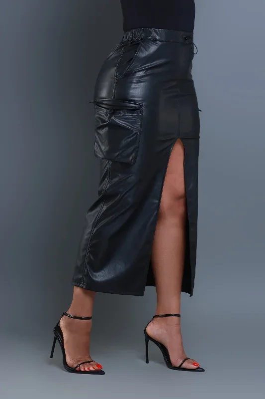 once-again-faux-leather-cargo-skirt-black