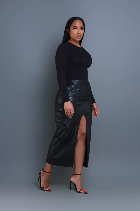 once-again-faux-leather-cargo-skirt-black