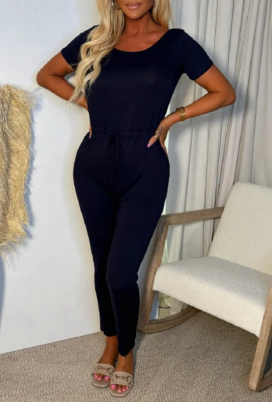 One To Love Navy Draw String Jumpsuit