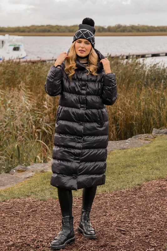 Padded Puffer Coat in Black