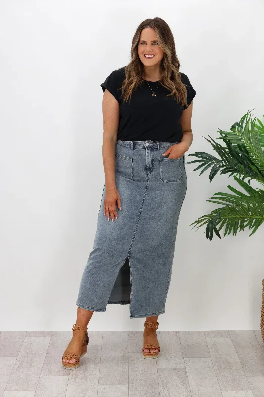 Pink Diamond Denim Maxi Skirt Denim