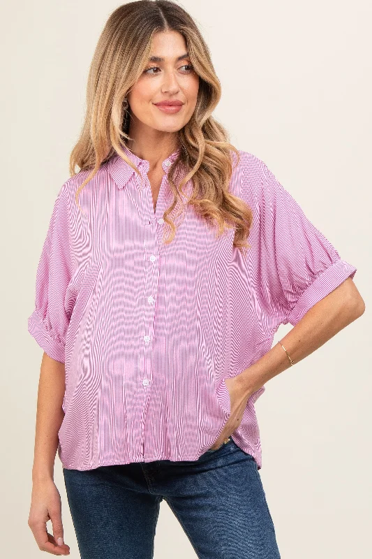 pink-satin-button-up-maternity-top