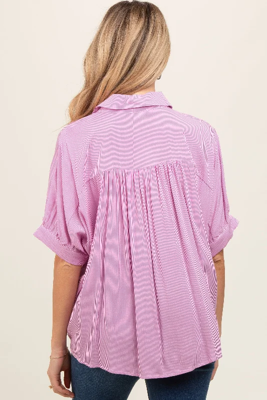 pink-satin-button-up-maternity-top