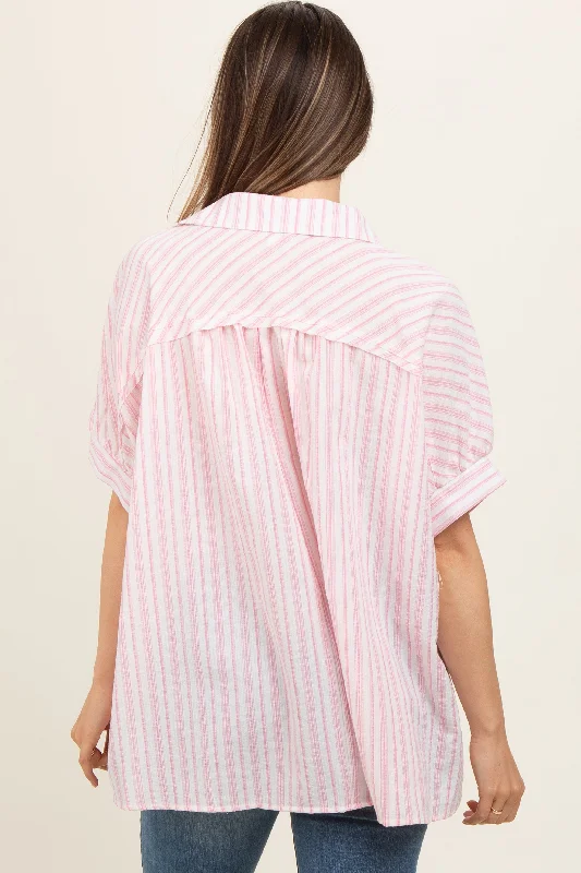 pink-striped-button-up-collared-short-sleeve-maternity-top