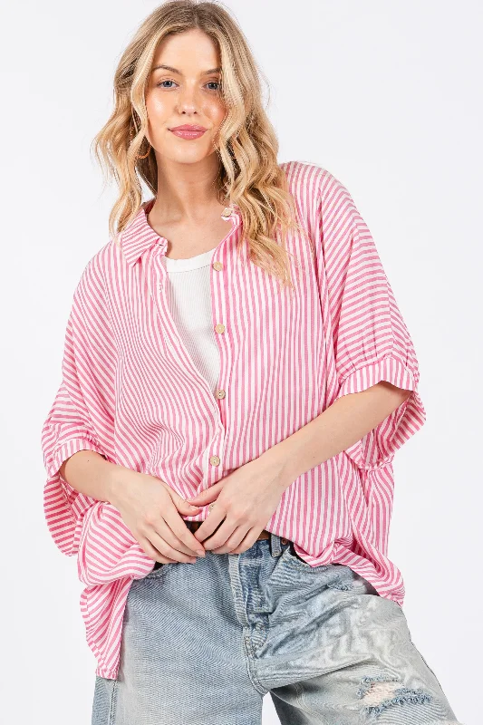 pink-striped-button-up-collared-short-sleeve-maternity-top