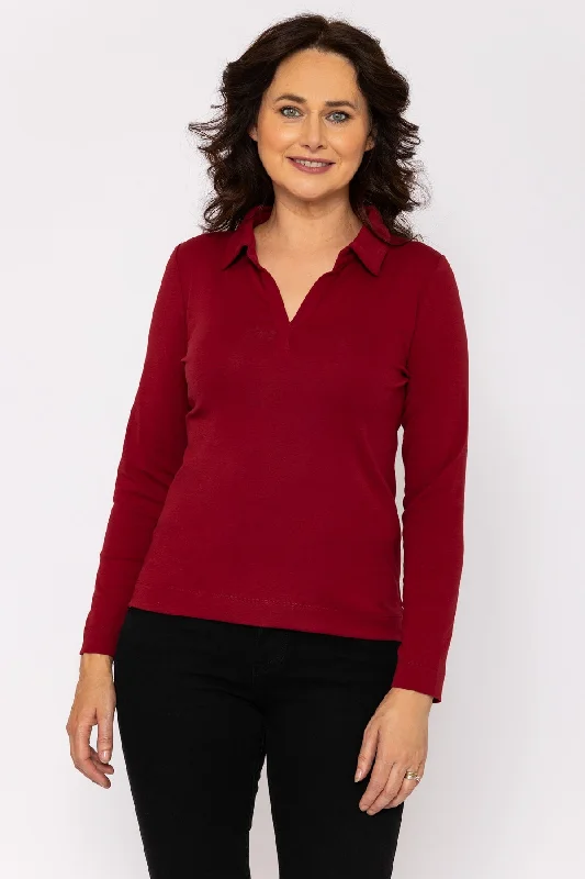 Plain Collared Top in Burgundy