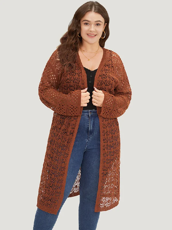 plain-hollow-out-split-side-maxi-cardigan