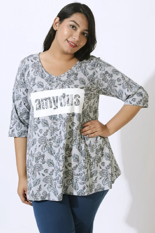 Plus Size Floral Grey Tshirt