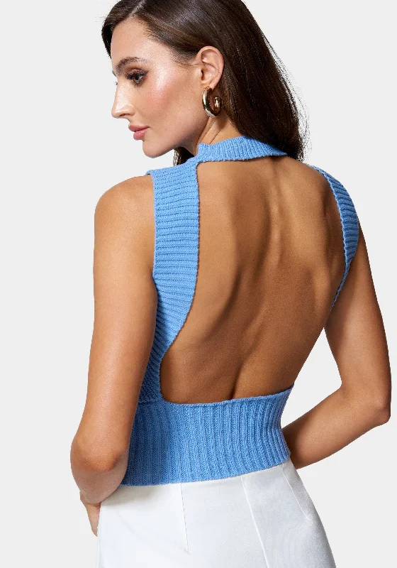 Pointelle Sleeveless Open Back Sweater Top