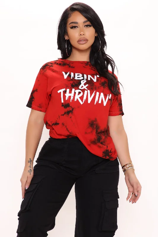 Positive Vibin' Tie Dye Top - Red/combo