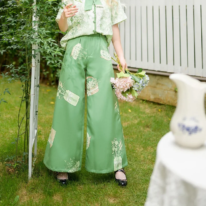 Bouquet of vases and flower basket wide leg pants