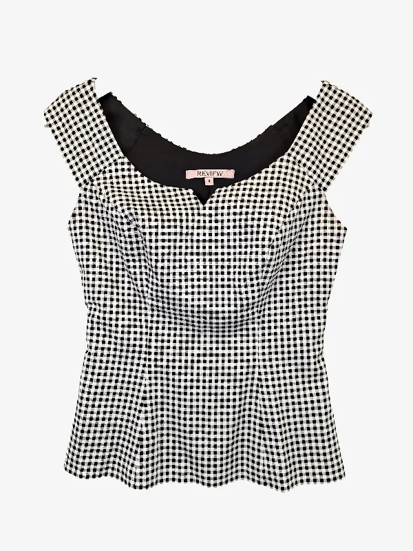 Review Gingham Off The Shoulder Tailored Top Size 8