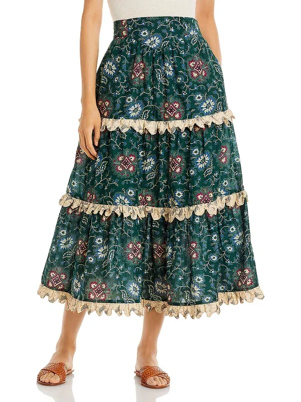 Robina Womens Embroidered Tiered Midi Skirt