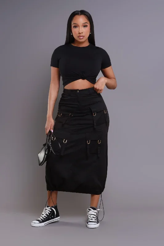 Safe & Sound Cargo Midi Skirt - Black