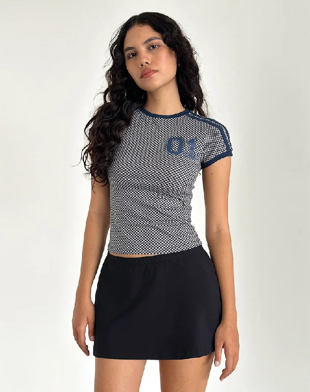 Salda Sporty Tee in Grey Micro Spot with Navy Binding