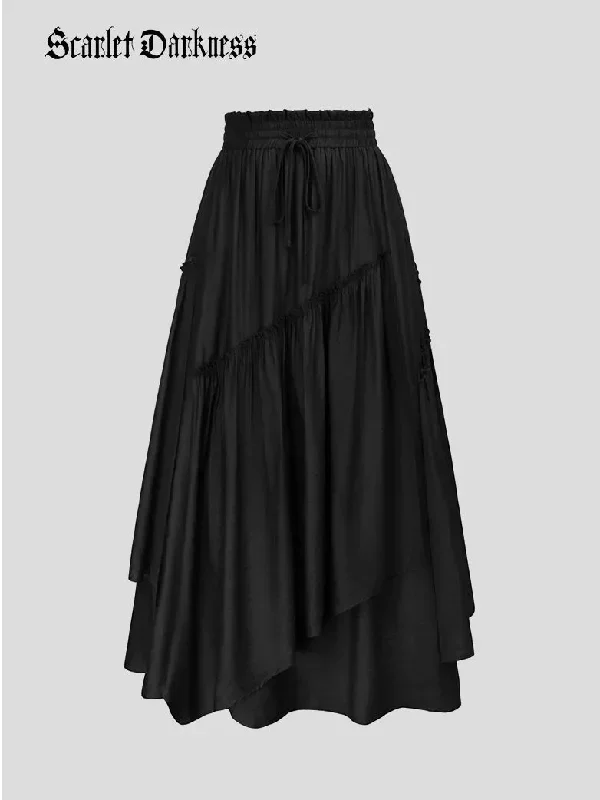 scarlet-darkness-women-overlay-decorated-drawstring-waist-irregular-hem-skirt