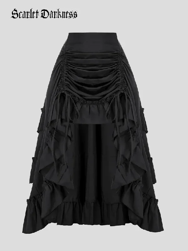 Length Adjustable Elastic Waist Ruffle Cake Maxi Skirt