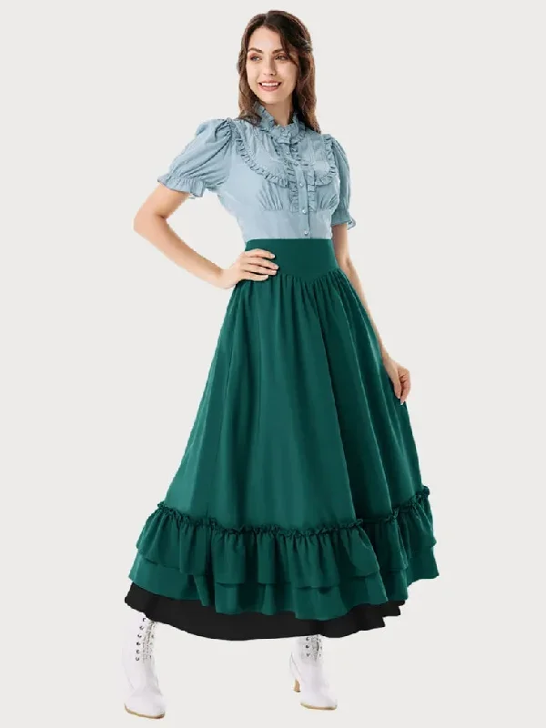 scarlet-darkness-women-victorian-skirt-high-waist-dual-layer-ruffled-hem-back-adjustable-skirt