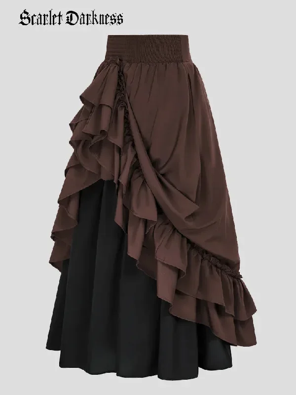 scarlet-darkness-women-victorian-skirt-high-waist-dual-layer-ruffled-hem-back-adjustable-skirt