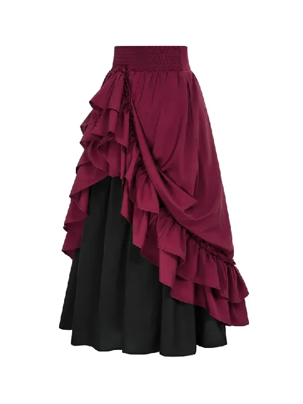 scarlet-darkness-women-victorian-skirt-high-waist-dual-layer-ruffled-hem-back-adjustable-skirt