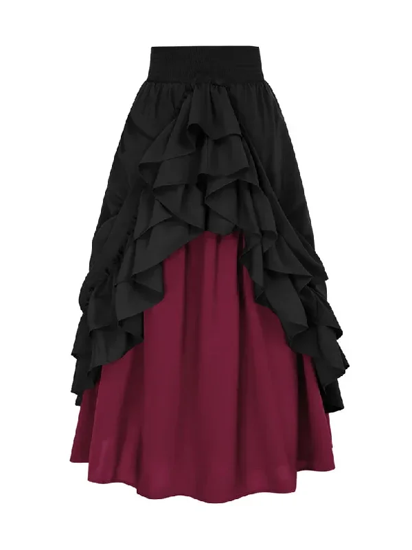 scarlet-darkness-women-victorian-skirt-high-waist-dual-layer-ruffled-hem-back-adjustable-skirt