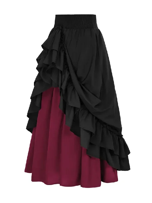 scarlet-darkness-women-victorian-skirt-high-waist-dual-layer-ruffled-hem-back-adjustable-skirt