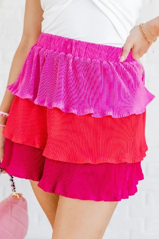 See You At Sunset Pink Colorblock Plisse Tiered Skirt FINAL SALE