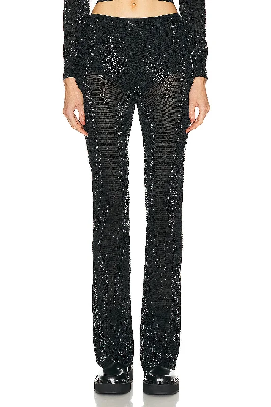 Sheer Boot Leg Pant With Clear Bead Hotfix