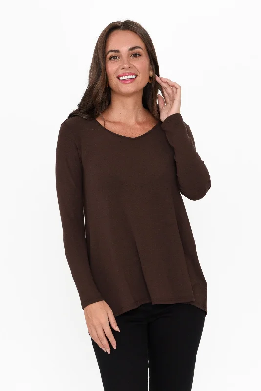 Shenali Chocolate Long Sleeve Swing Top