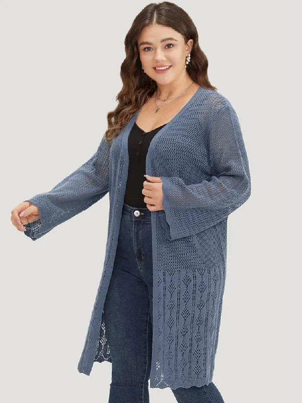 solid-geometric-eyelet-open-front-cardigan