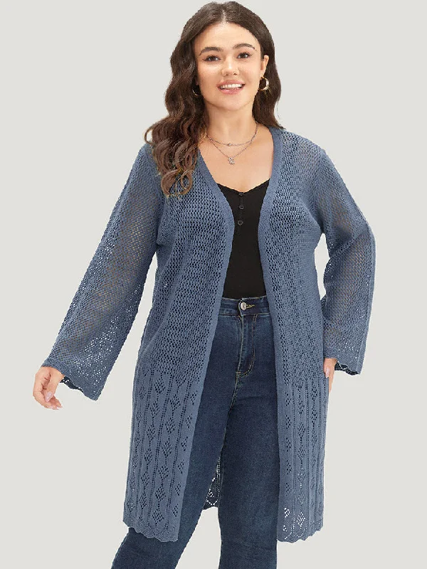 solid-geometric-eyelet-open-front-cardigan