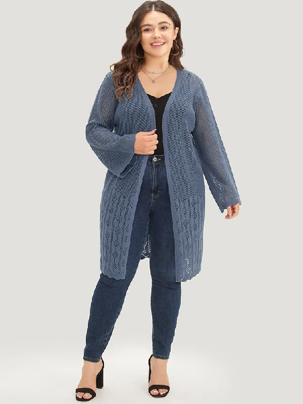 solid-geometric-eyelet-open-front-cardigan