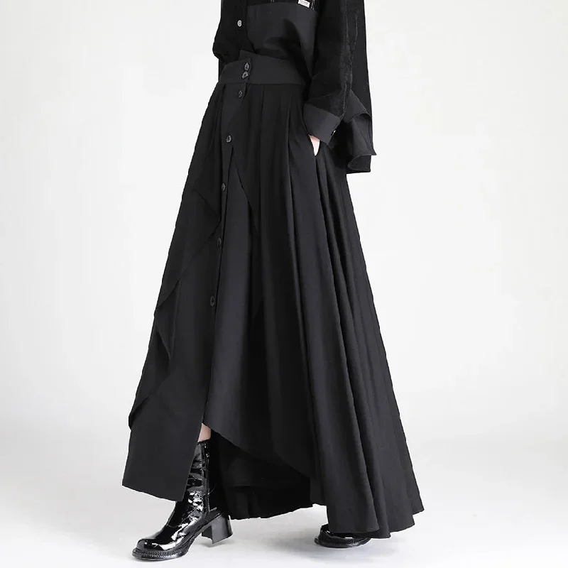 Black Asymmetrical Long Gather Skirt