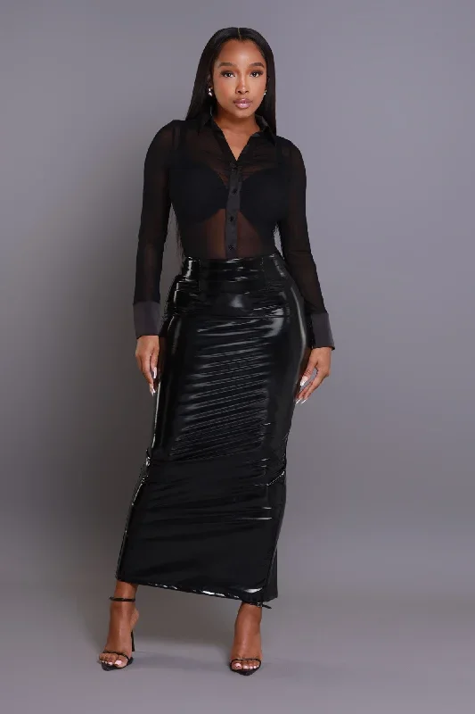 Sped Up Patent Faux Leather Maxi Skirt - Black