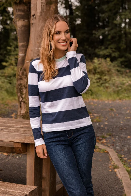 Stripe Tie Neck Top in Navy