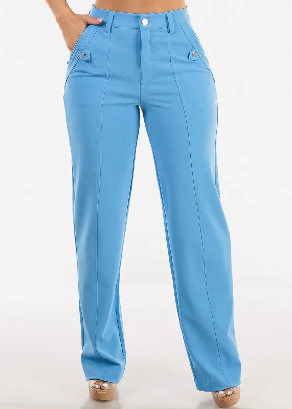 Super High Waisted Straight Dress Pants Light Blue