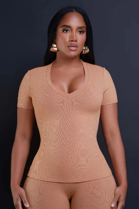 That's Deep Cellulite Deleter Short Sleeve Ribbed Top - Toffee