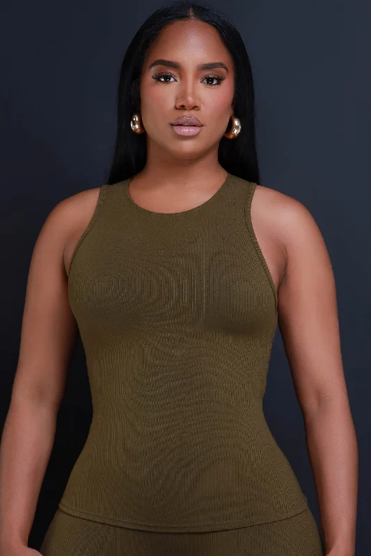 Top Of The Line Cellulite Deleter Sleeveless Ribbed Top - Olive