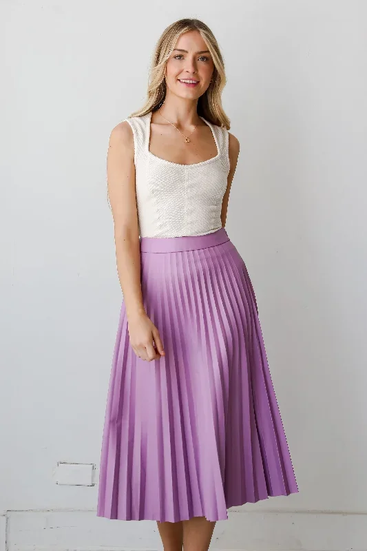 trendy-ease-lavender-leather-pleated-midi-skirt