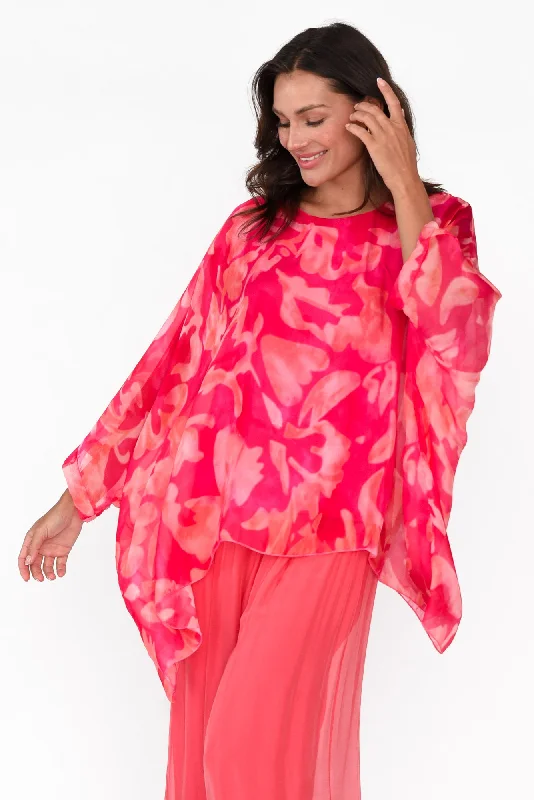 Trevino Fuchsia Garden Silk Overlay Top