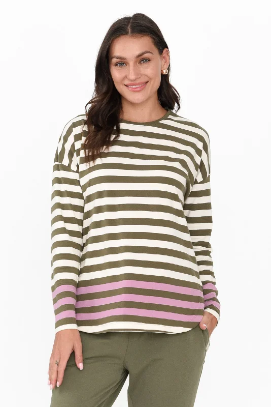 Turn Back Green Stripe Cotton Sleeved Tee