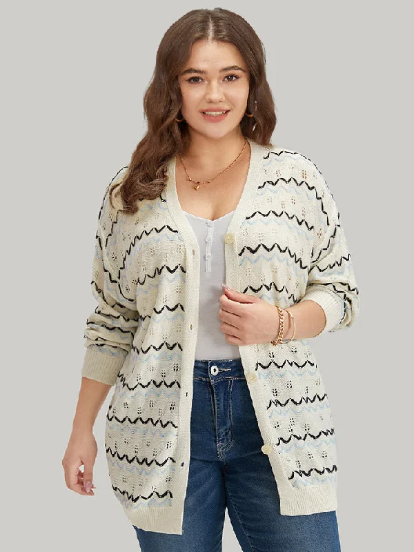 UltraCool Wave Striped Eyelet Button Through Cardigan