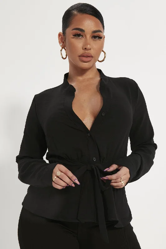 Waist No Time Long Sleeve Blouse - Black