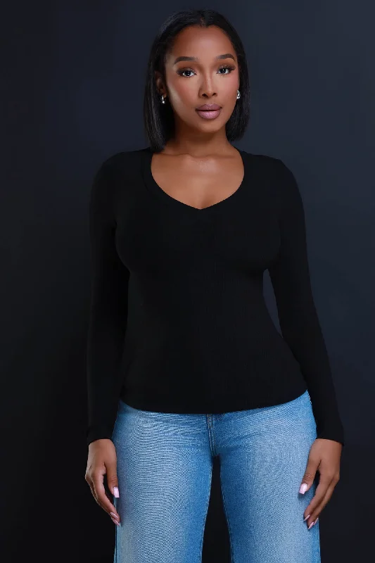 What It Is Cellulite Deleter Long Sleeve Ribbed Top - Black