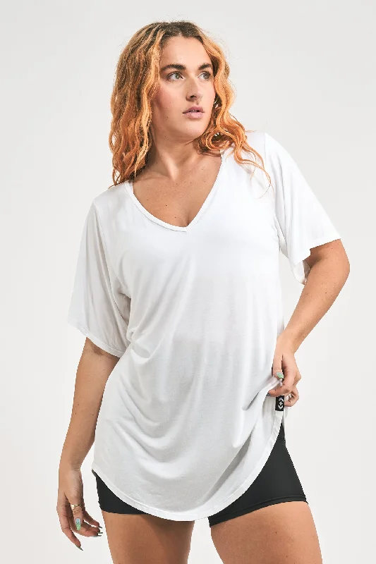 White Slinky To Touch - V Neck Boyfriend Tee