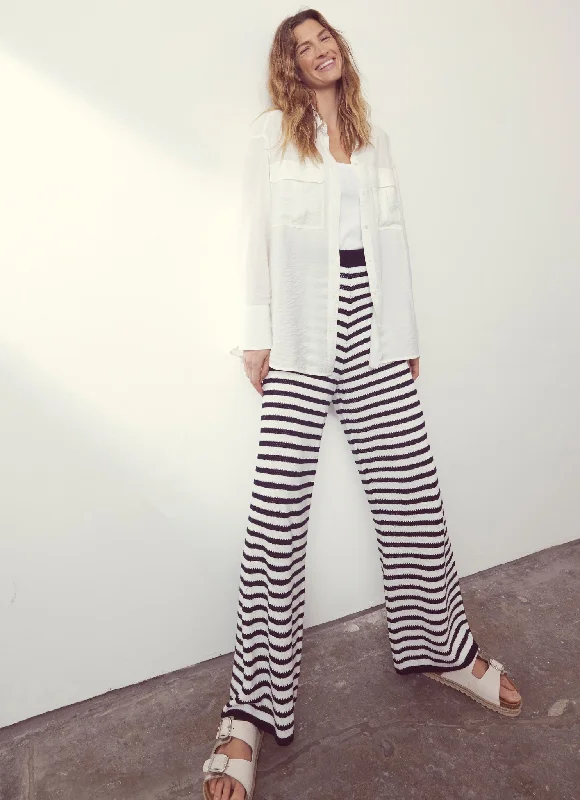 White Striped Crochet Trousers