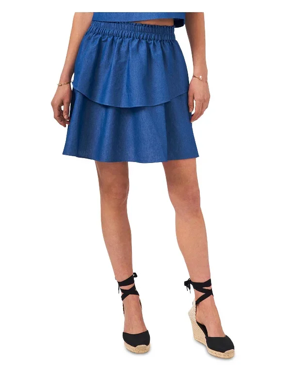 Womens Chambray Mini Tiered Skirt